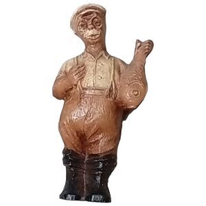 Vintage Syroco(?) Wood Wooden Fisherman Figurine holding Large Fish